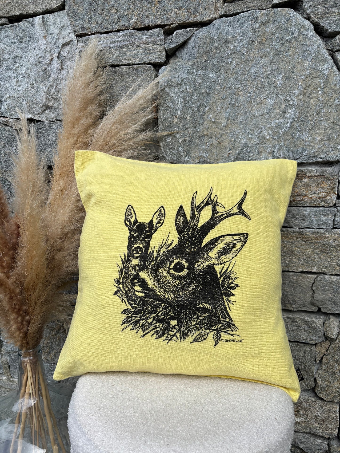 Coussin carré CHEVREUIL ET CHEVRETTE