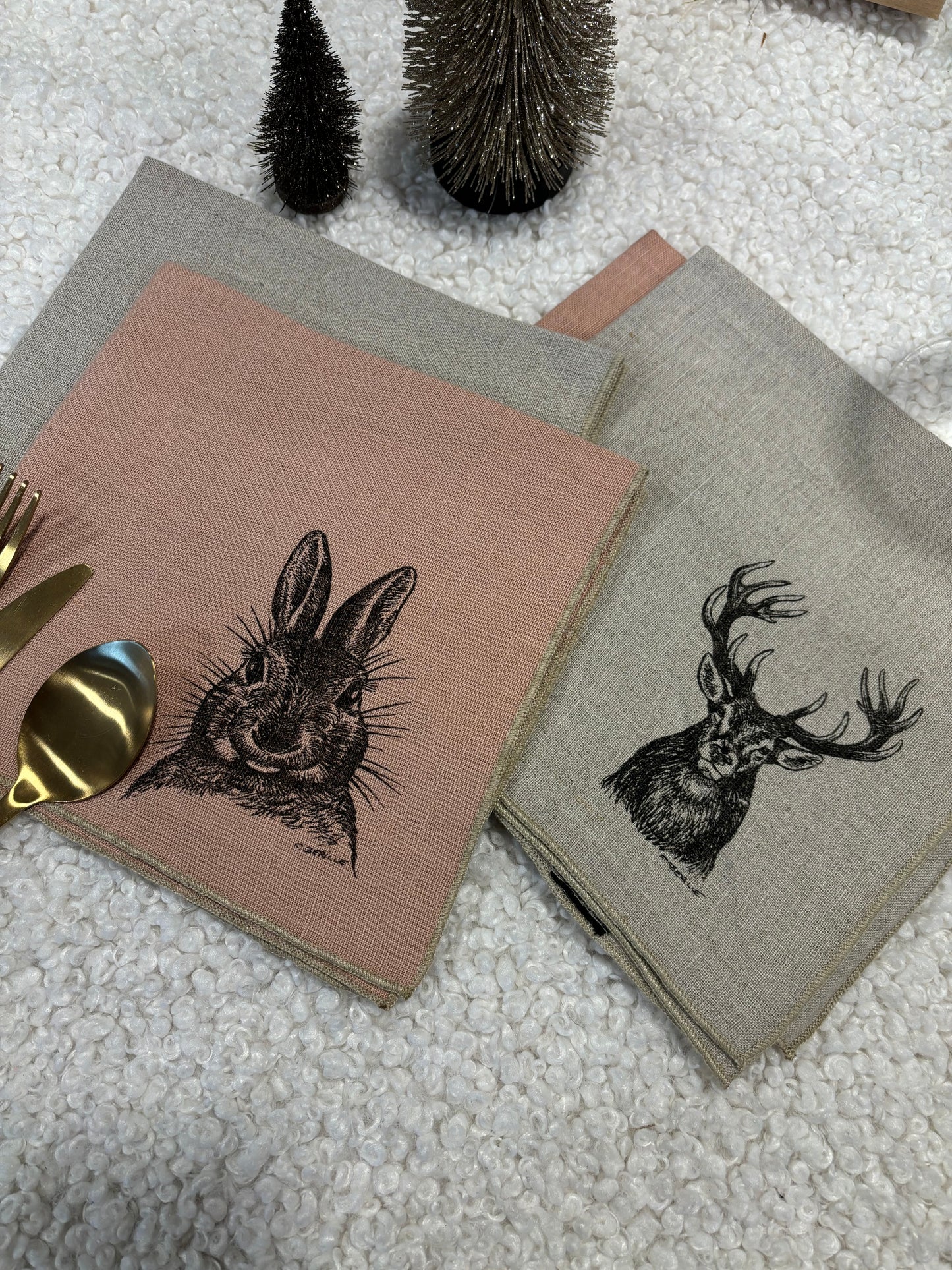 Coffret 4 serviettes de table CERF & LAPIN