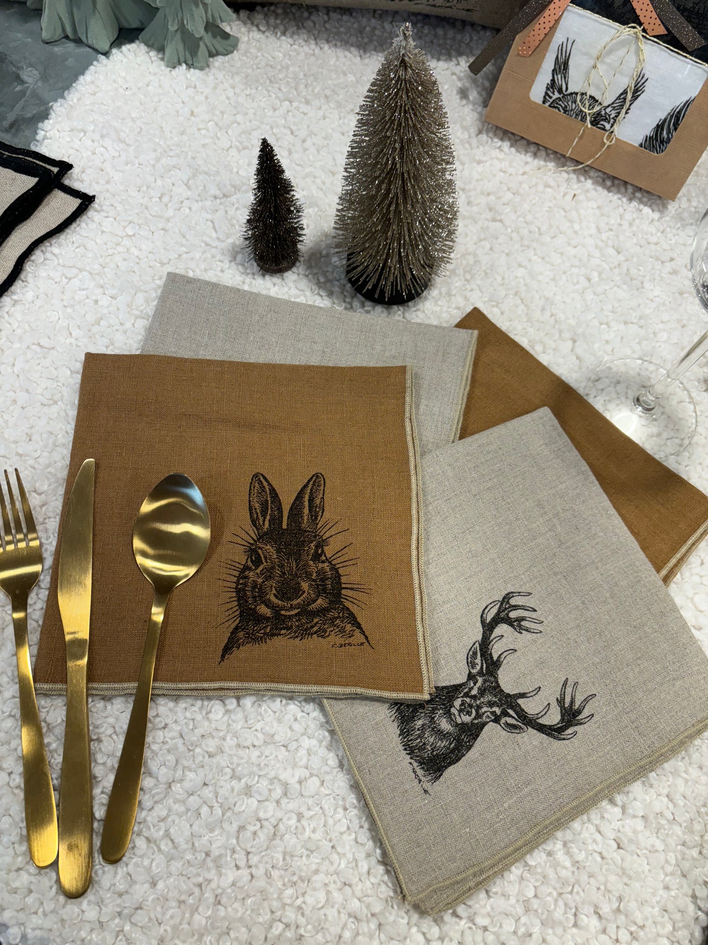 Coffret 4 serviettes de table CERF & LAPIN