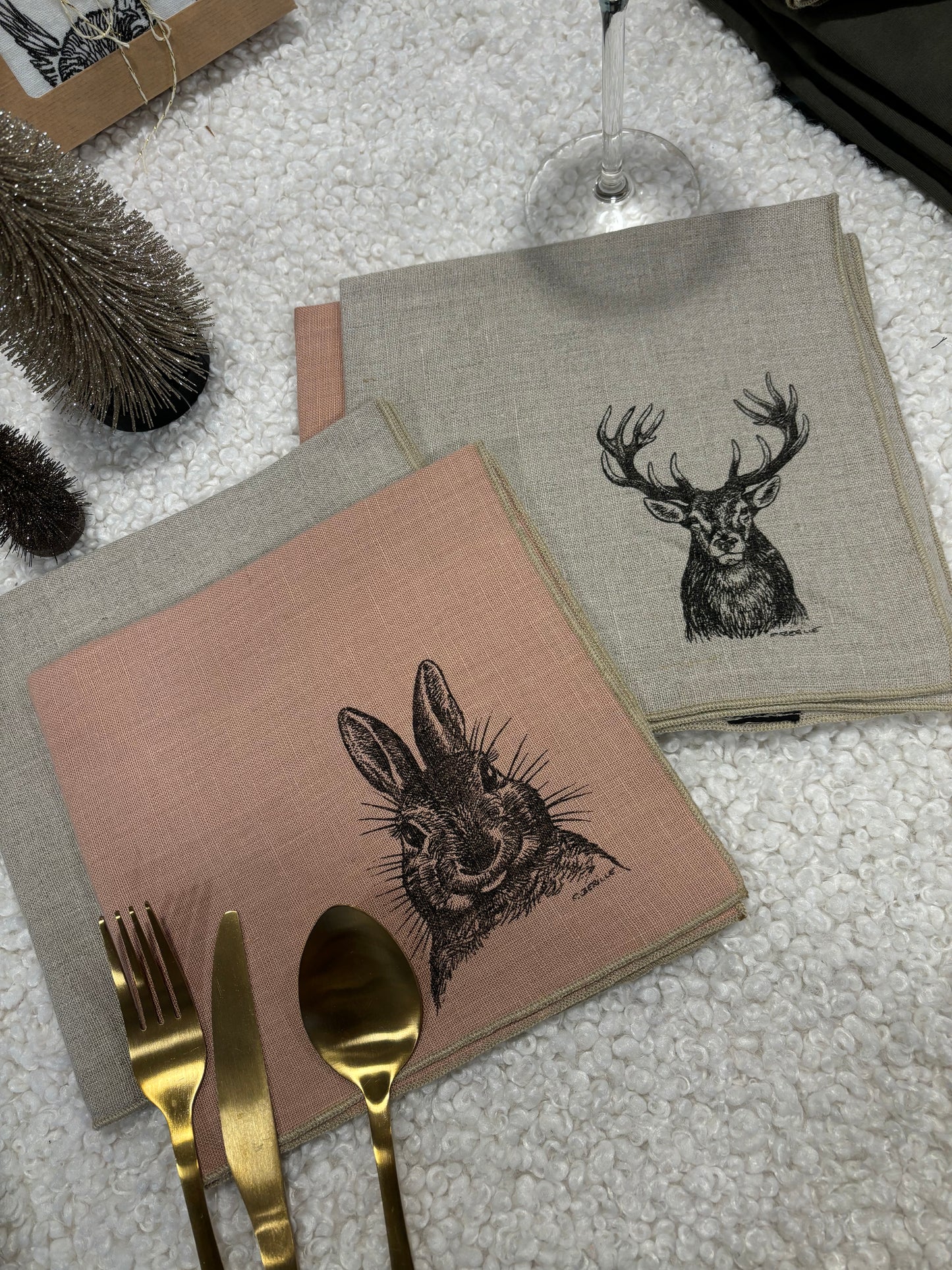 Coffret 4 serviettes de table CERF & LAPIN