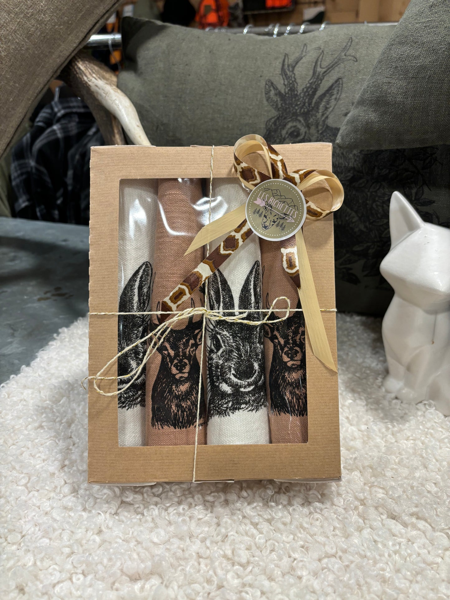 Coffret 4 serviettes de table LAPIN ET CERF